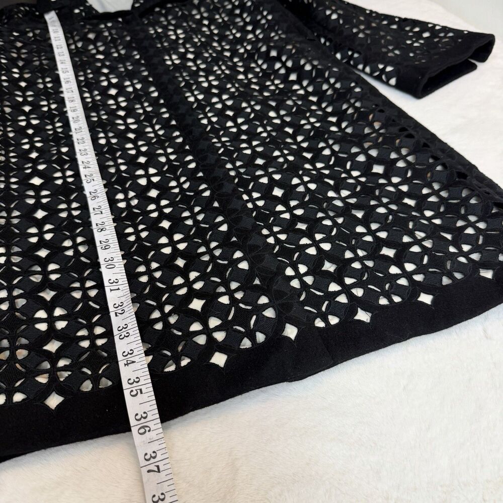 Elie Tahari Laser Cut Wool Coat Black Ivory Women’s S Long Length Retail $698 - Picture 10 of 16